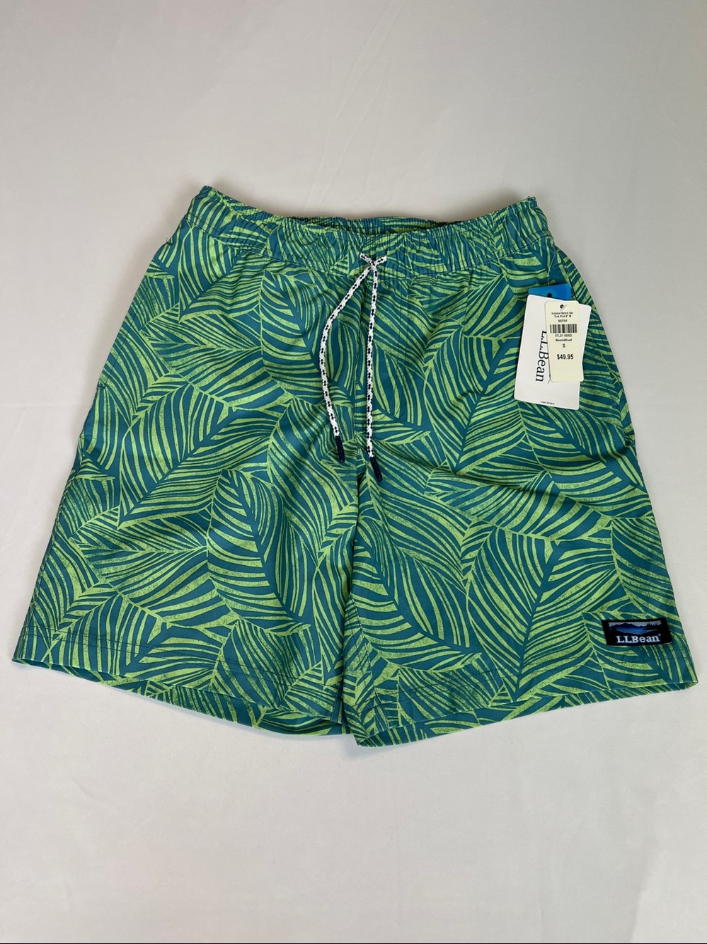 L.L. Bean Men Vacationland Stretch Swim Trunks Print 8" Palm Leaves Size S Nwt